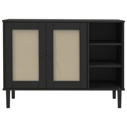 Aparador Senja Aspecto De Ratán Madera Pino Negro 112x40x80 Cm / Vetonek_2
