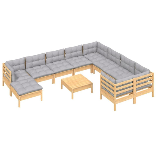 Vidaxl Juego De Muebles De Jardín 11 Pzas Y Cojines Madera De Pino_0