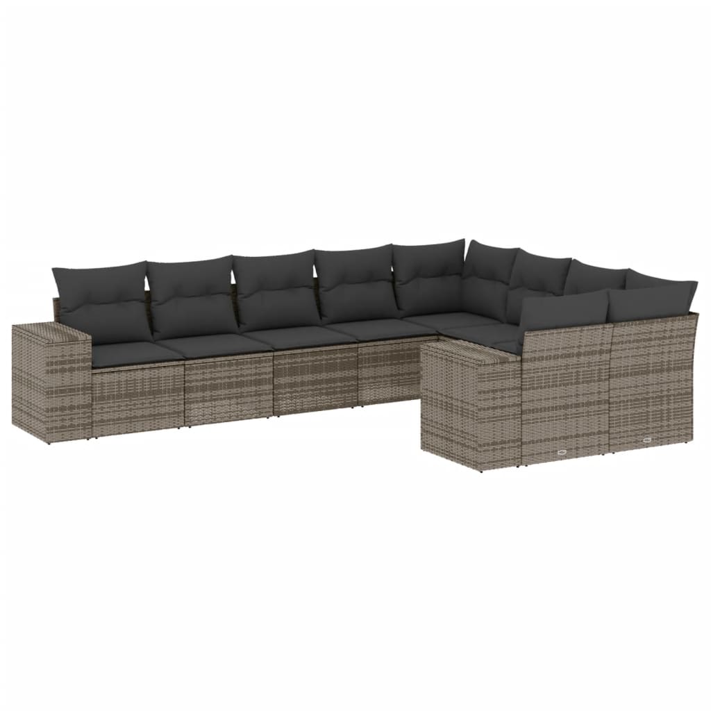 Set De Muebles De Jardín 9 Pzas Y Cojines Ratán Sintético Gris / Vetonek_2