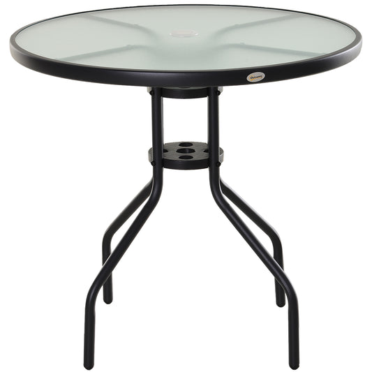 Outsunny Mesa De Jardín Redonda De Cristal Con Agujero Para Sombrilla Ø80x72 Cm_0
