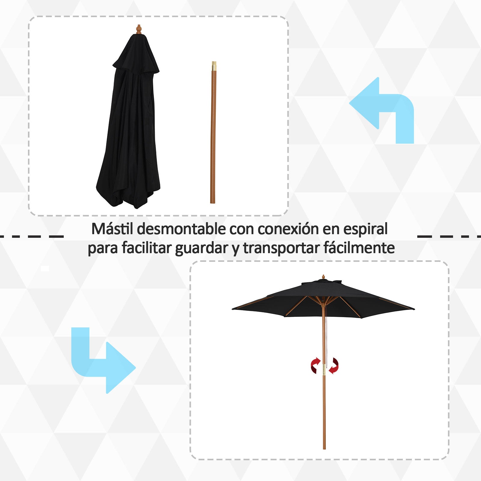 Outsunny Sombrilla De Jardín Ø250x230 Cm Con Poste Desmontable Negro_3