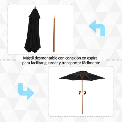 Outsunny Sombrilla De Jardín Ø250x230 Cm Con Poste Desmontable Negro_3