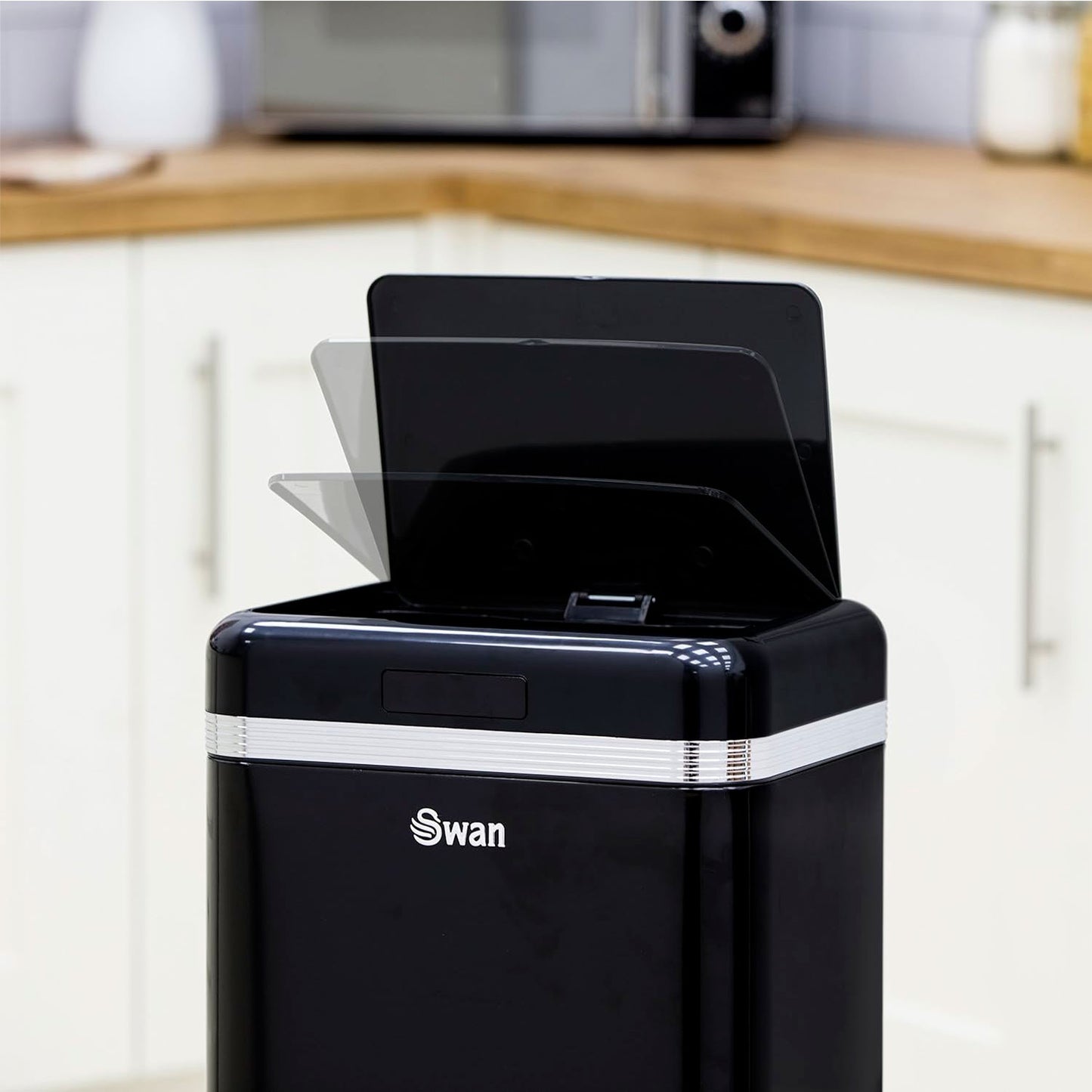 Swan Cubo De Basura Cocina Automático, Sensor De Movimiento, 45l, Metálico, Papelera Reciclaje, Swka4500bneu, Negro_1