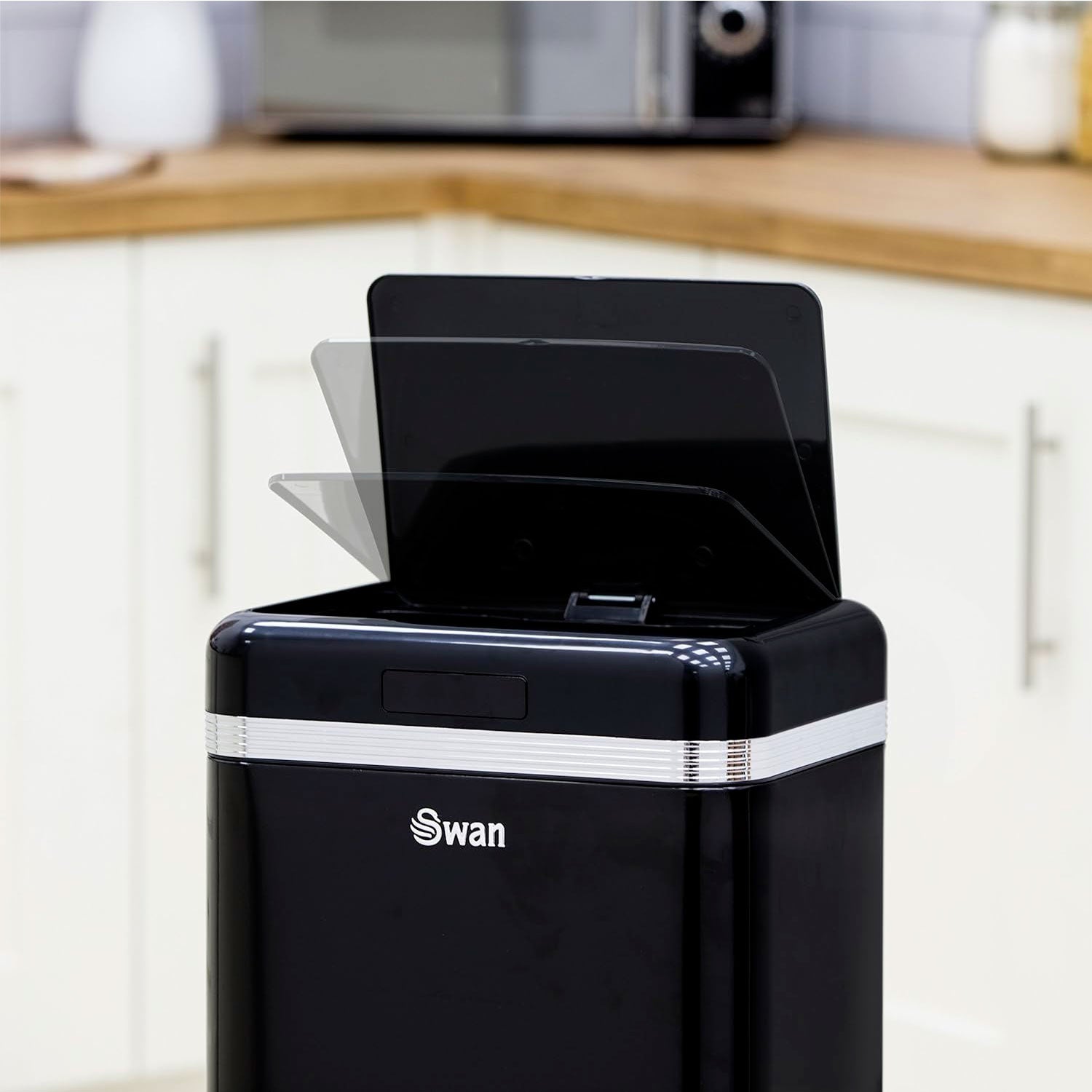 Swan Cubo De Basura Cocina Automático, Sensor De Movimiento, 45l, Metálico, Papelera Reciclaje, Swka4500bneu, Negro_1