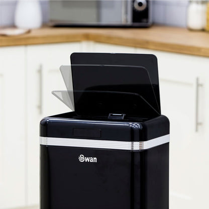 Swan Cubo De Basura Cocina Automático, Sensor De Movimiento, 45l, Metálico, Papelera Reciclaje, Swka4500bneu, Negro_1
