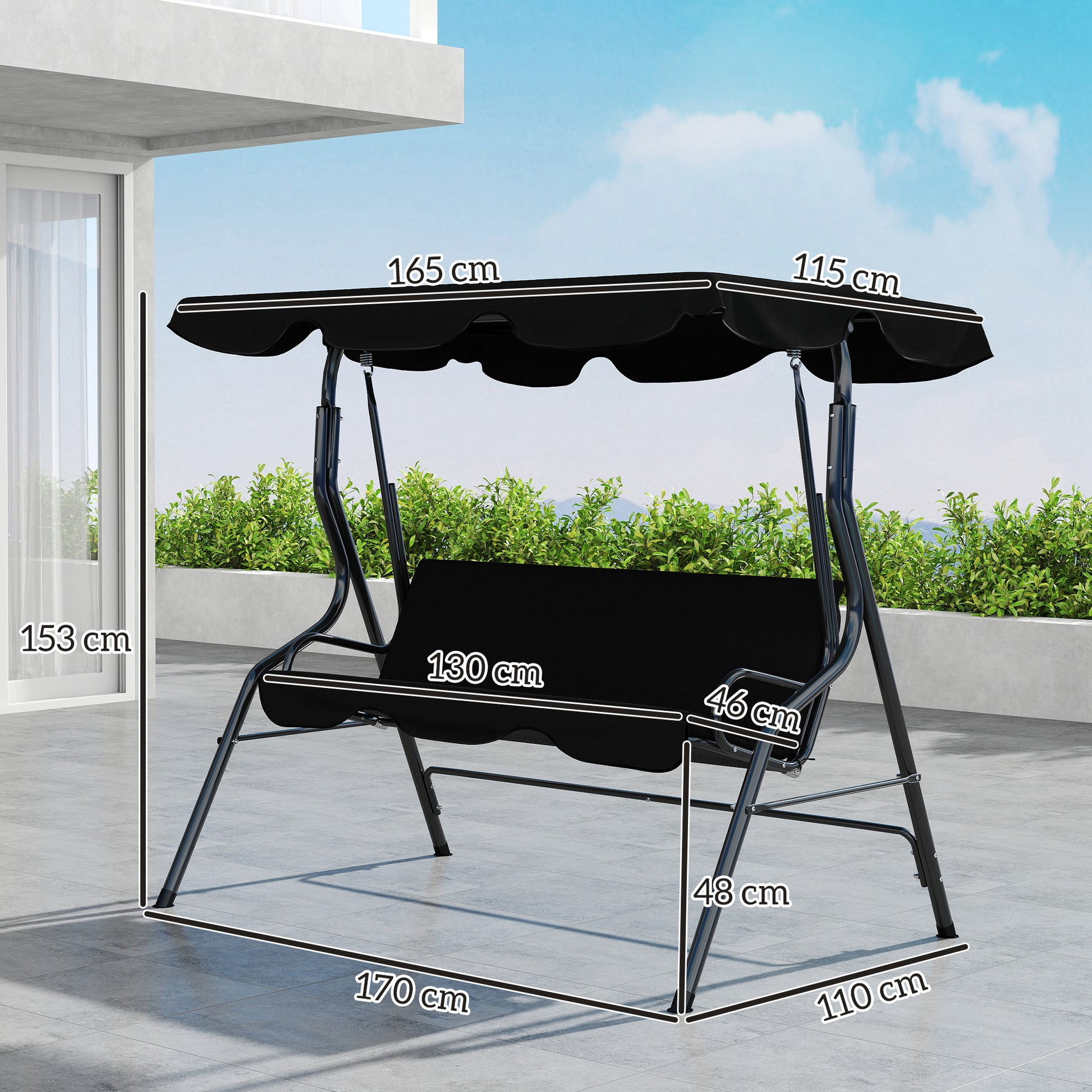Outsunny Columpio De Jardín Con Toldo Ajustable En Ángulo 170x110x153 Cm Negro_2
