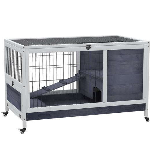 Pawhut Jaula Para Conejos De Madera 90x53x59cm Techo Abrible Rampa Bandeja_0