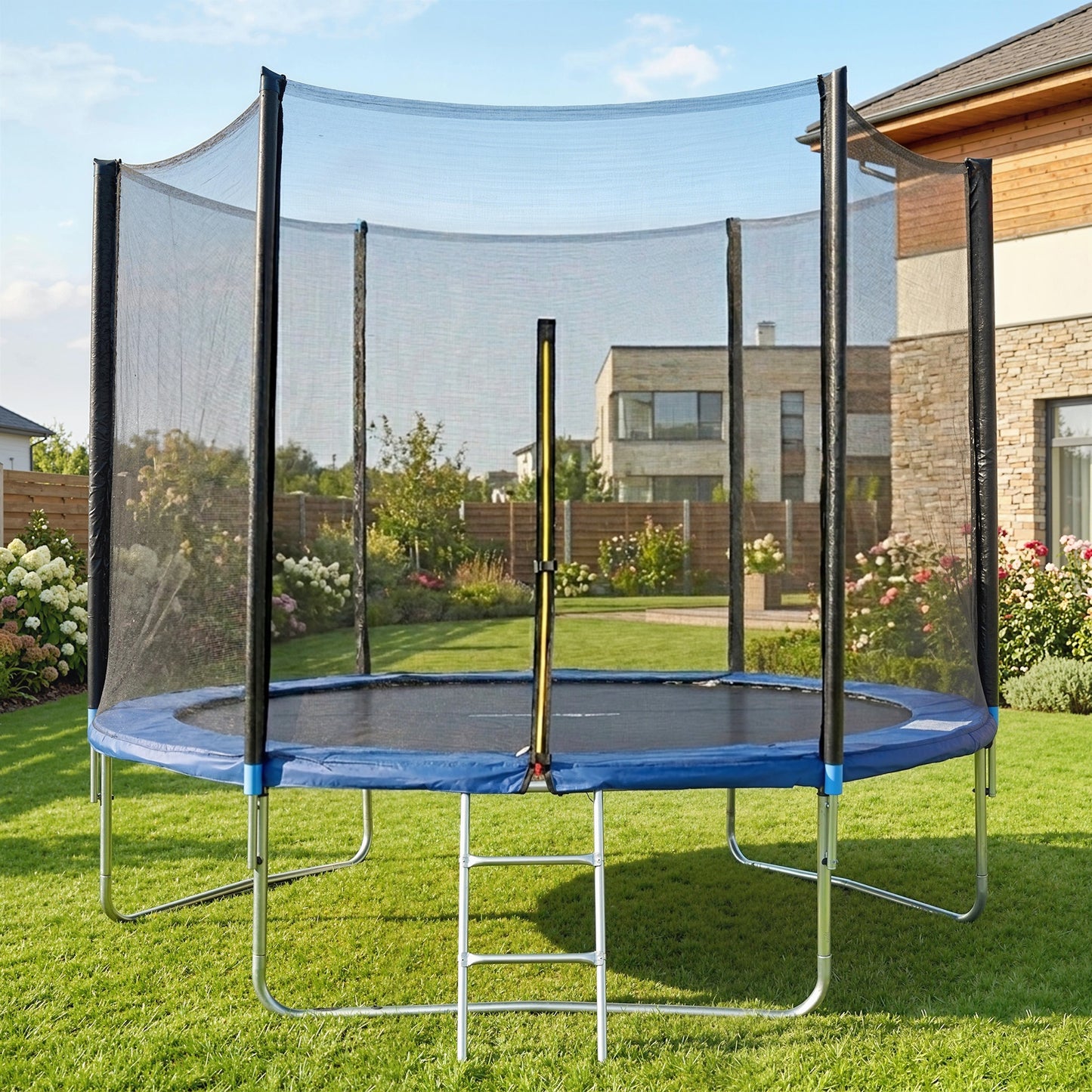 Sportnow Cama Elástica De Exterior Ø305x250 Cm Con Red De Seguridad Azul_1