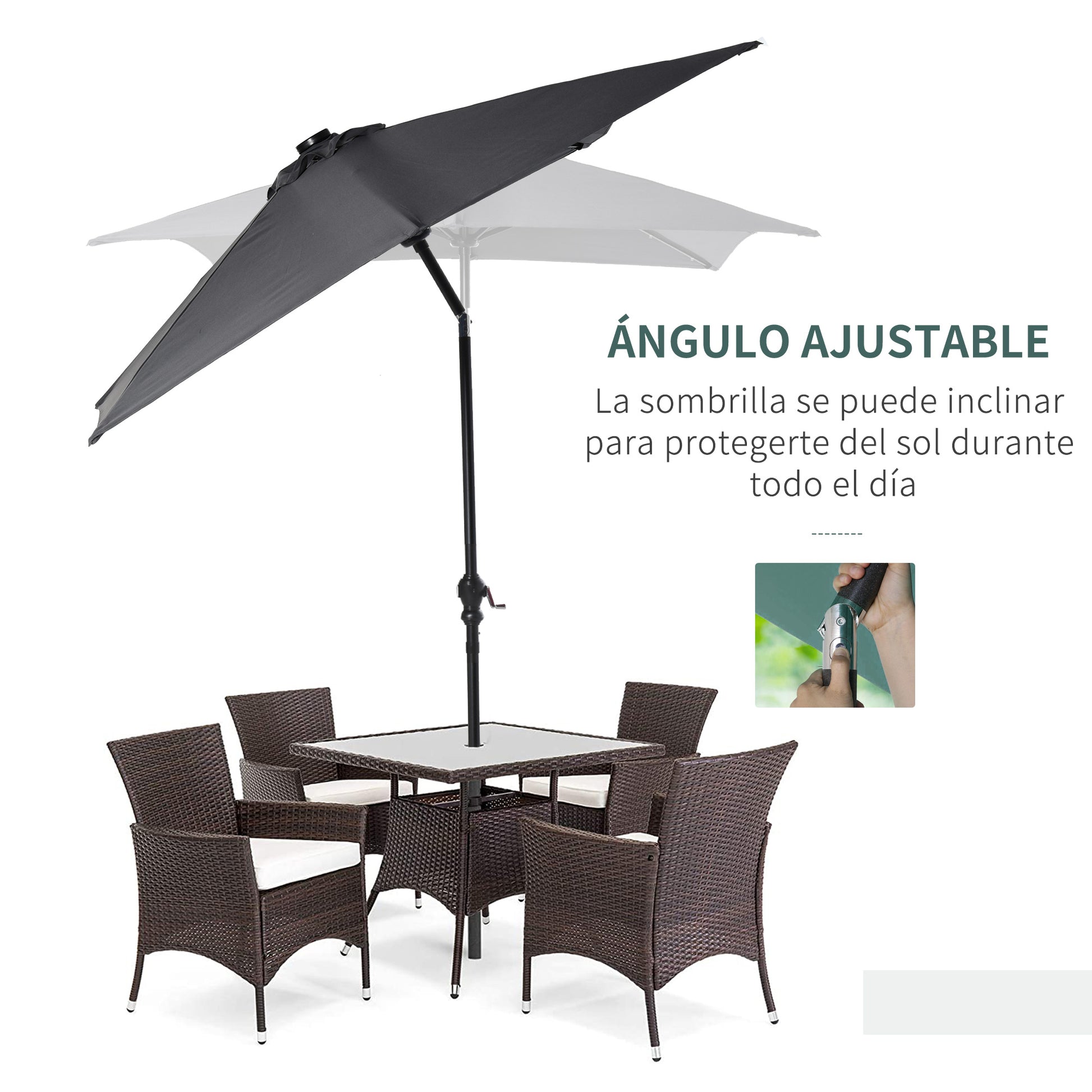 Outsunny Sombrilla De Jardín 2,7x2x2,5 M Con Techo Inclinable Luces Led Gris_5