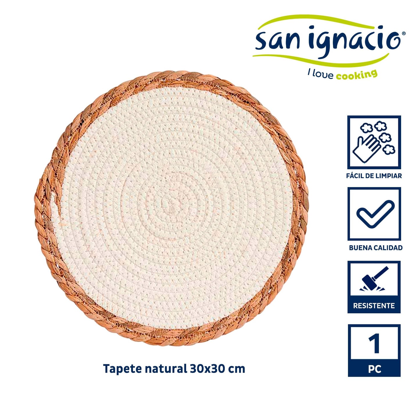 Tapete Blanco Borde Natural 30cm Colección Kinvara