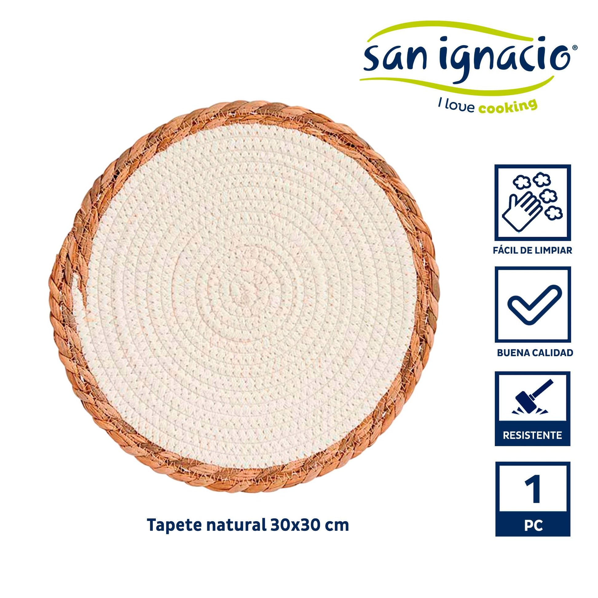 Tapete Blanco Borde Natural 30cm Colección Kinvara