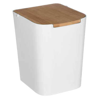 Papelera Con Tapa De Bambú Baltik 5l Blanca 24,4x22,4x18,3_0