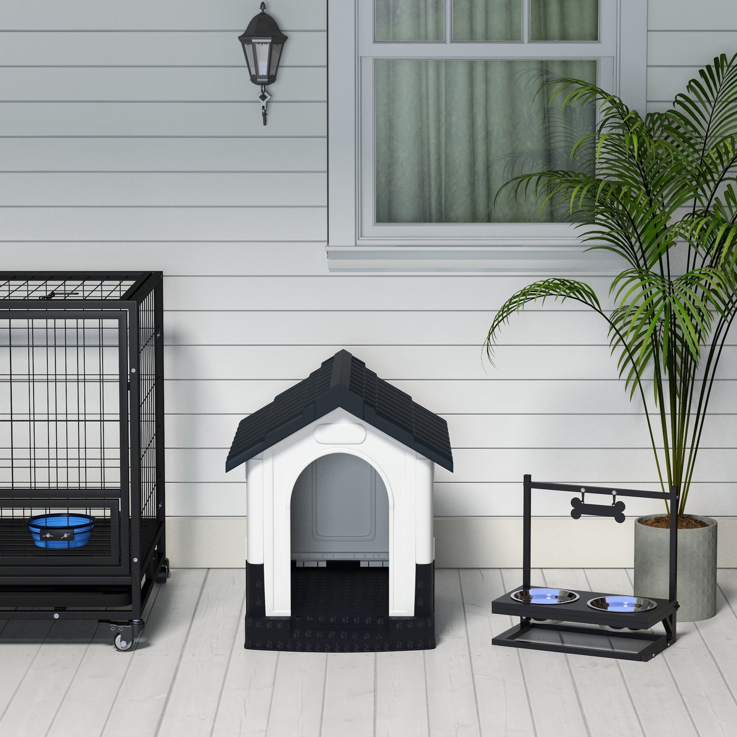 Pawhut Caseta Para Perros Mini Para Exterior Con 3 Ventanas 64,5x57x66 Cm Gris_4