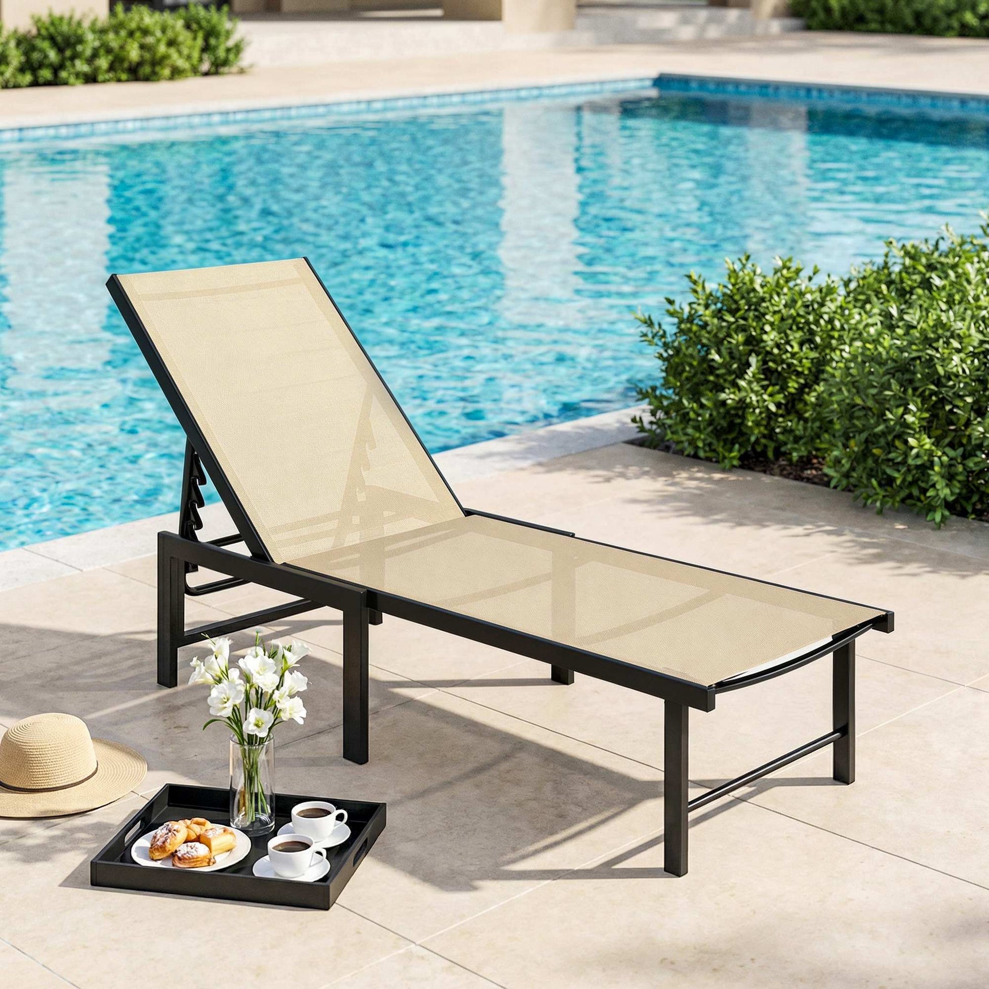 Outsunny Tumbona Jardín Exterior Con Respaldo Ajustable 166x60x84 Cm Caqui_1