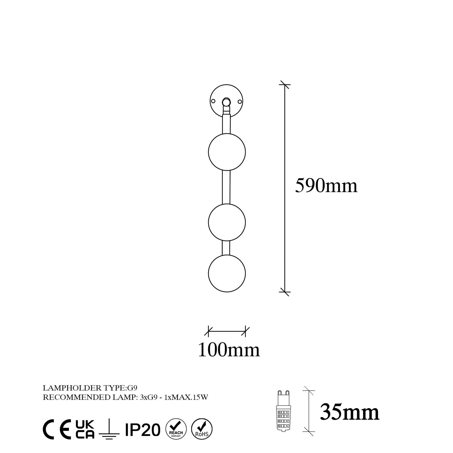 Aplique De Pared, Metal , Negro, 10x24x59, Casquillo 3 X G9 Max 10 W_1
