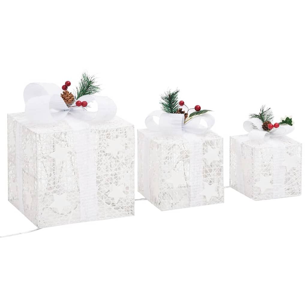 Vidaxl Caja Regalo Decorativa Navidad 3 Pzas Blanca Exterior/interior_4