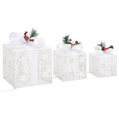 Vidaxl Caja Regalo Decorativa Navidad 3 Pzas Blanca Exterior/interior_4