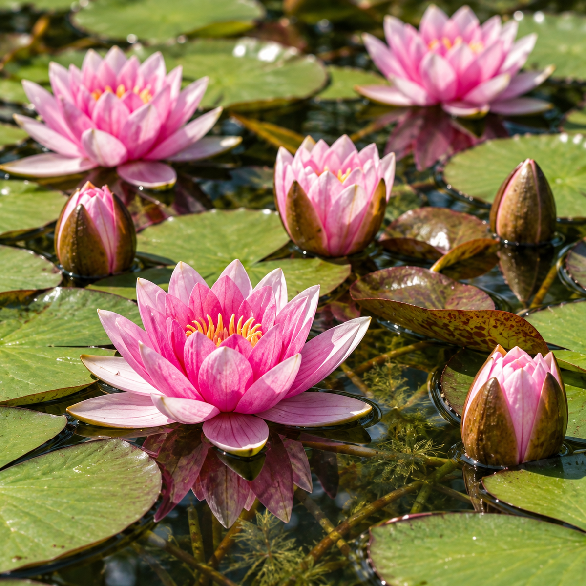 Nenúfar Enano Rosa - Nymphaea Pygmaea - 1x Nenúfar Multiflor Con Cesta_1