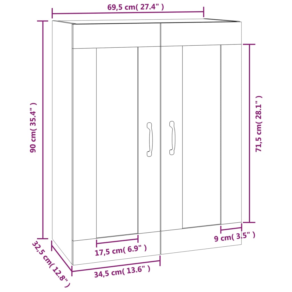 Armario Colgante De Pared Roble Sonoma 69,5x32,5x90 Cm / Vetonek_5