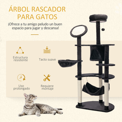 Pawhut Rascador Para Gatos 153 Cm Con Cueva Plataformas Postes De Sisal Y Bola_3