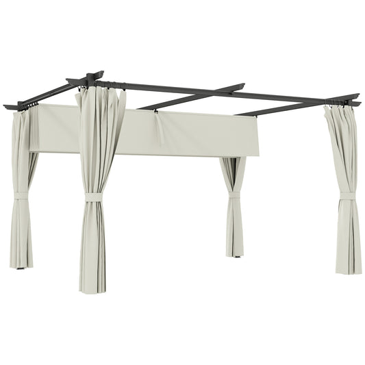 Outsunny Pérgola Con Techo Retráctil 4x3 M Paredes Laterales Anti-uv Crema_0