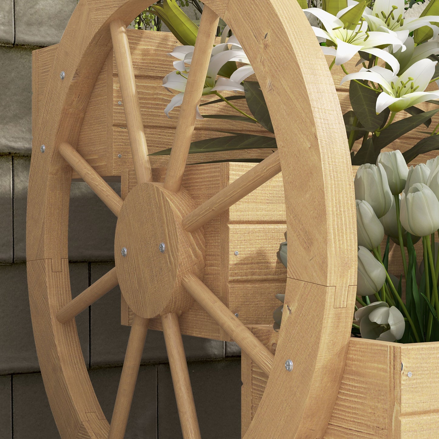Outsunny Jardinera De Madera Macetero Exterior De 3 Niveles 61x62x57 Cm Natural_3