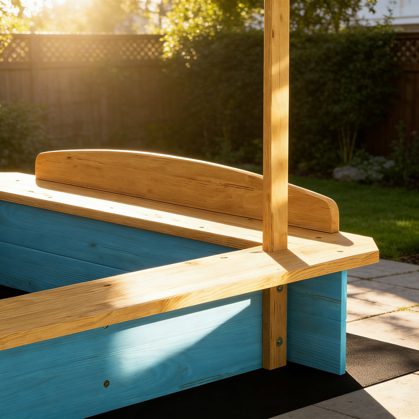 Aiyaplay Arenero Para Niños De Madera Con Techo 3 Bancos 2 Cajas Y Forro Azul_4