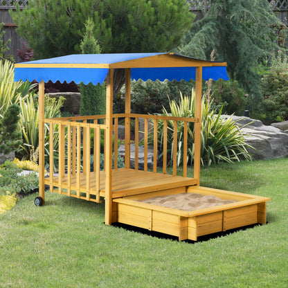 Outsunny Arenero Para Niños Veranda De Madera Con Techo 133x129x137,5 Cm Natural_1