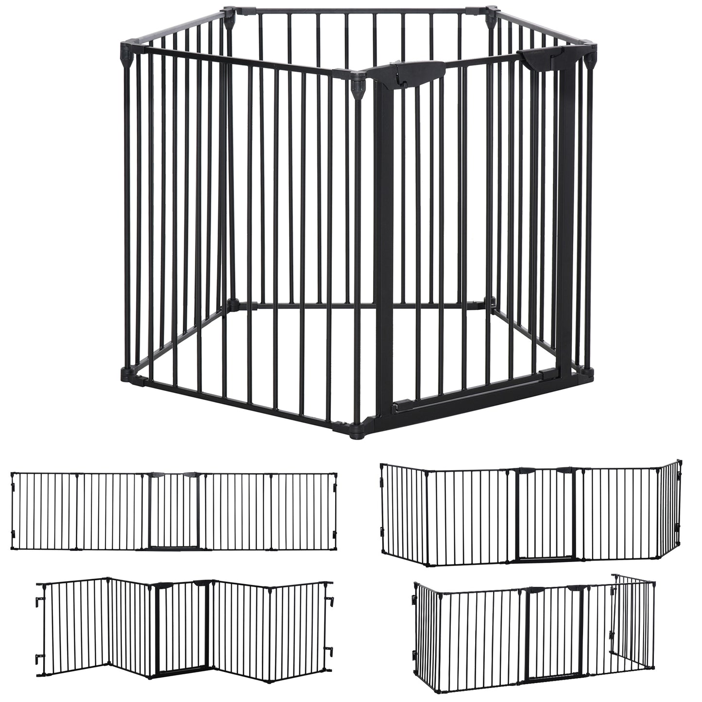 Pawhut Barrera De Seguridad 300 Cm Parque Para Perros De 5 Paneles Negro_0