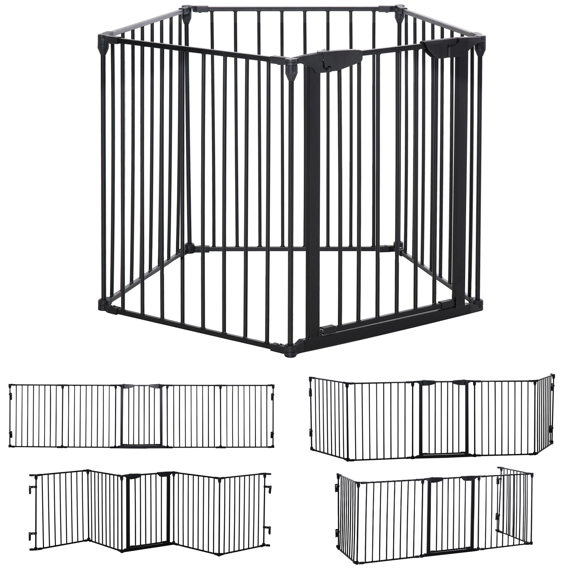 Pawhut Barrera De Seguridad 300 Cm Parque Para Perros De 5 Paneles Negro_0