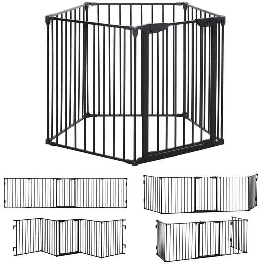 Pawhut Barrera De Seguridad 300 Cm Parque Para Perros De 5 Paneles Negro_0