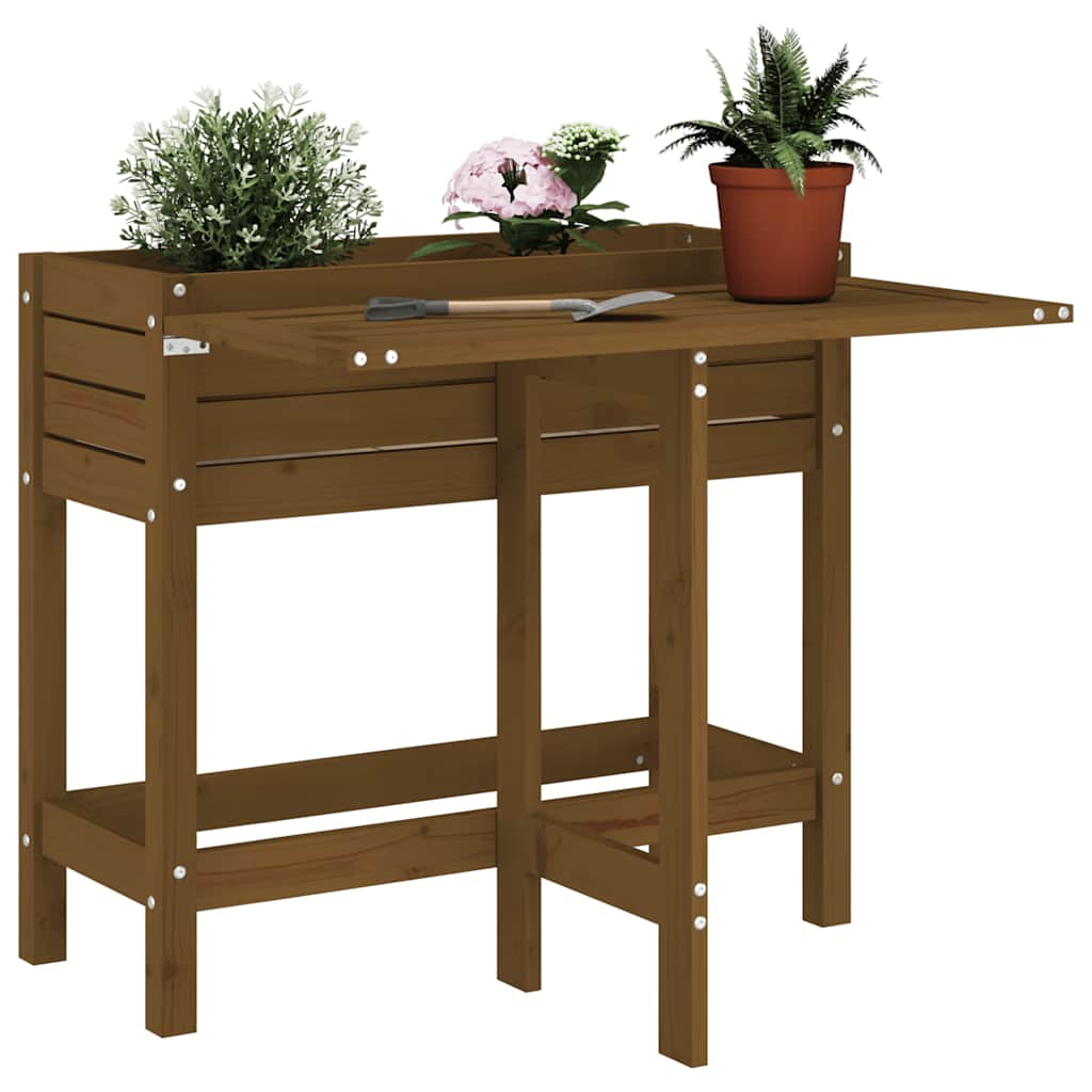 Jardinera Con Tapa Plegable Madera Maciza De Pino Marrón Miel_1
