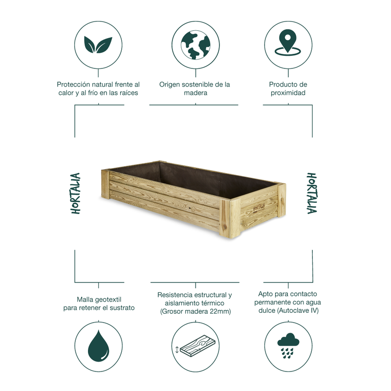 Cajón De Cultivo De Madera Tratada 160x80x30 Cm Box Xl30 Hortalia_5