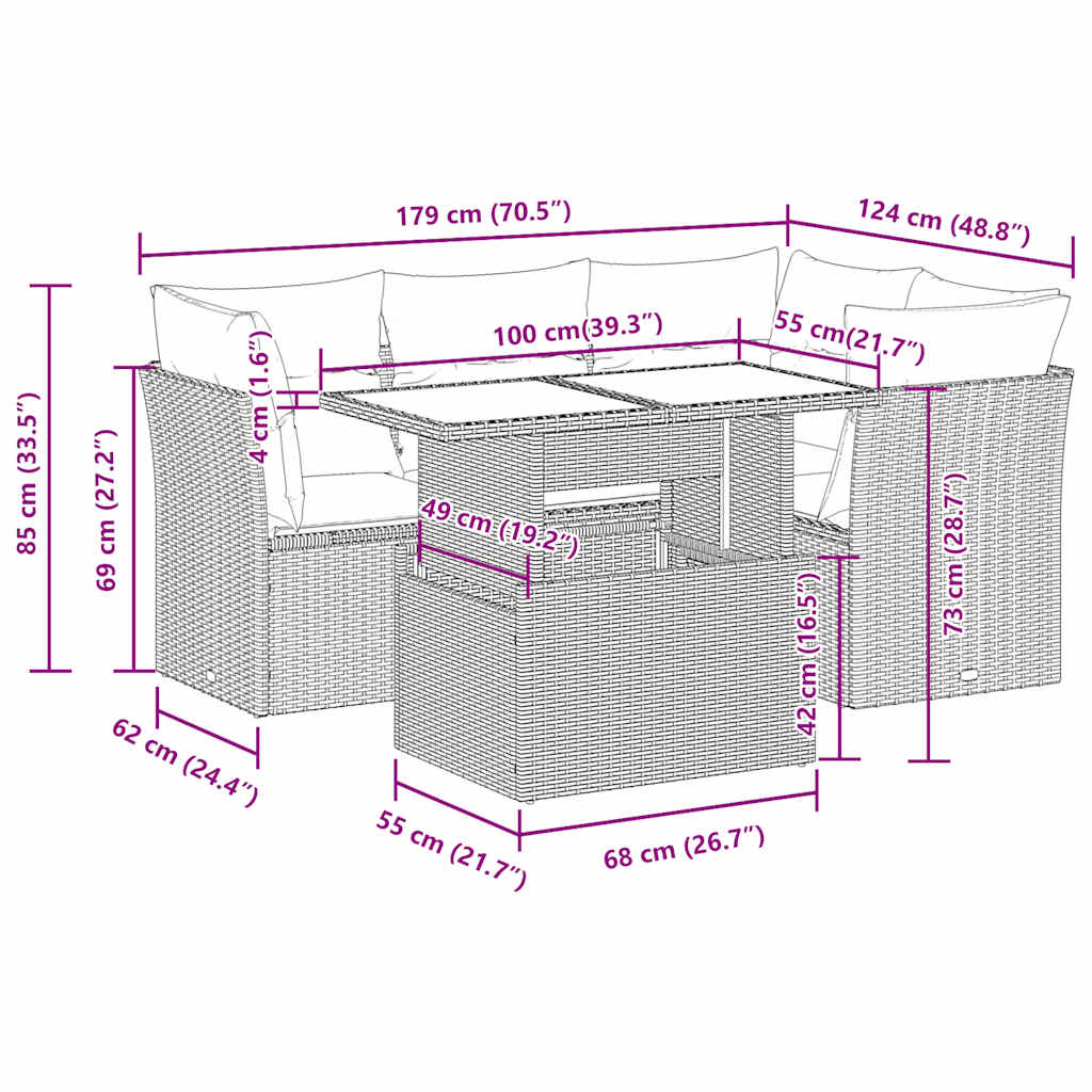 Set Comedor De Jardín 5 Piezas Y Cojines Ratán Sintético Marrón / Vetonek_4