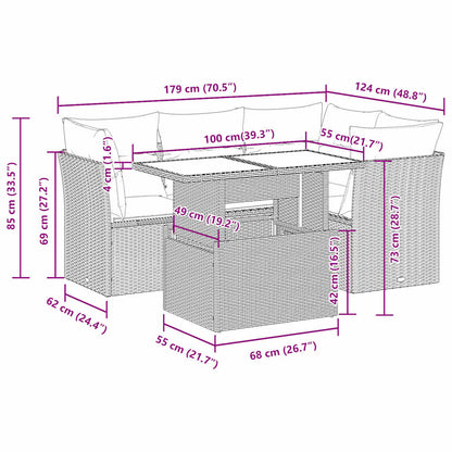 Set Comedor De Jardín 5 Piezas Y Cojines Ratán Sintético Marrón / Vetonek_4