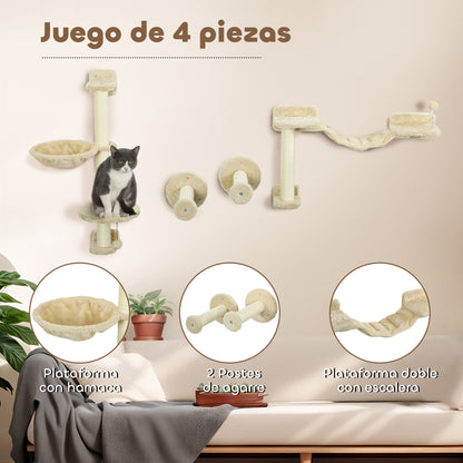 Pawhut Estante De Escalada Para Gatos De Pared Con Hamaca Bola Beige_4