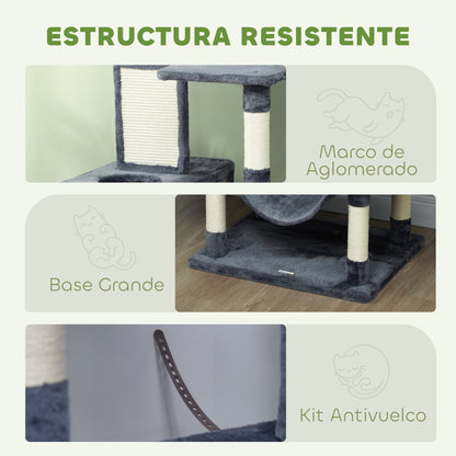 Pawhut Árbol Rascador Para Gatos Grande Altura 206 Cm Con Hamacas Gris Oscuro_4