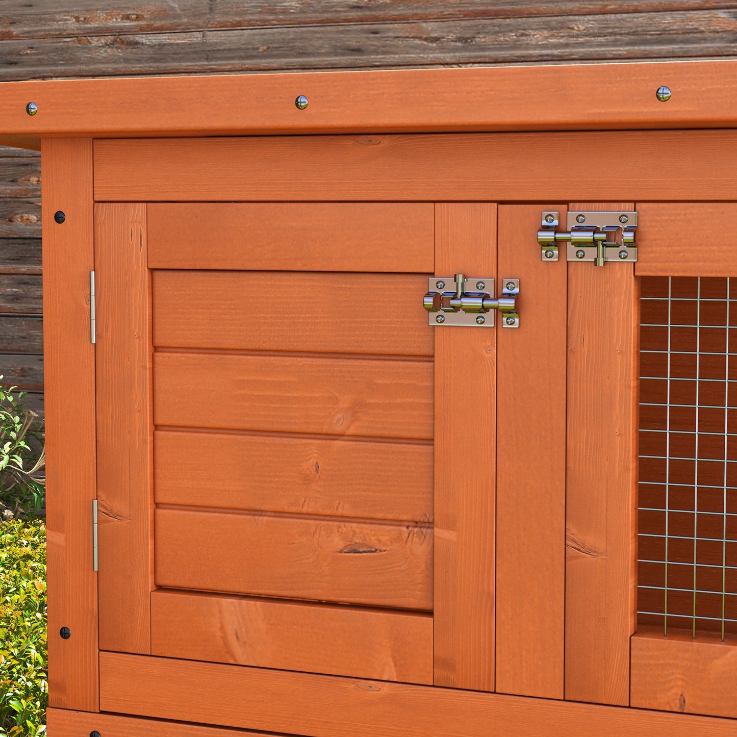 Pawhut Conejera Madera Exterior 2 Pisos Con Techo Asfáltico Abrible 90x45x90 Cm_4