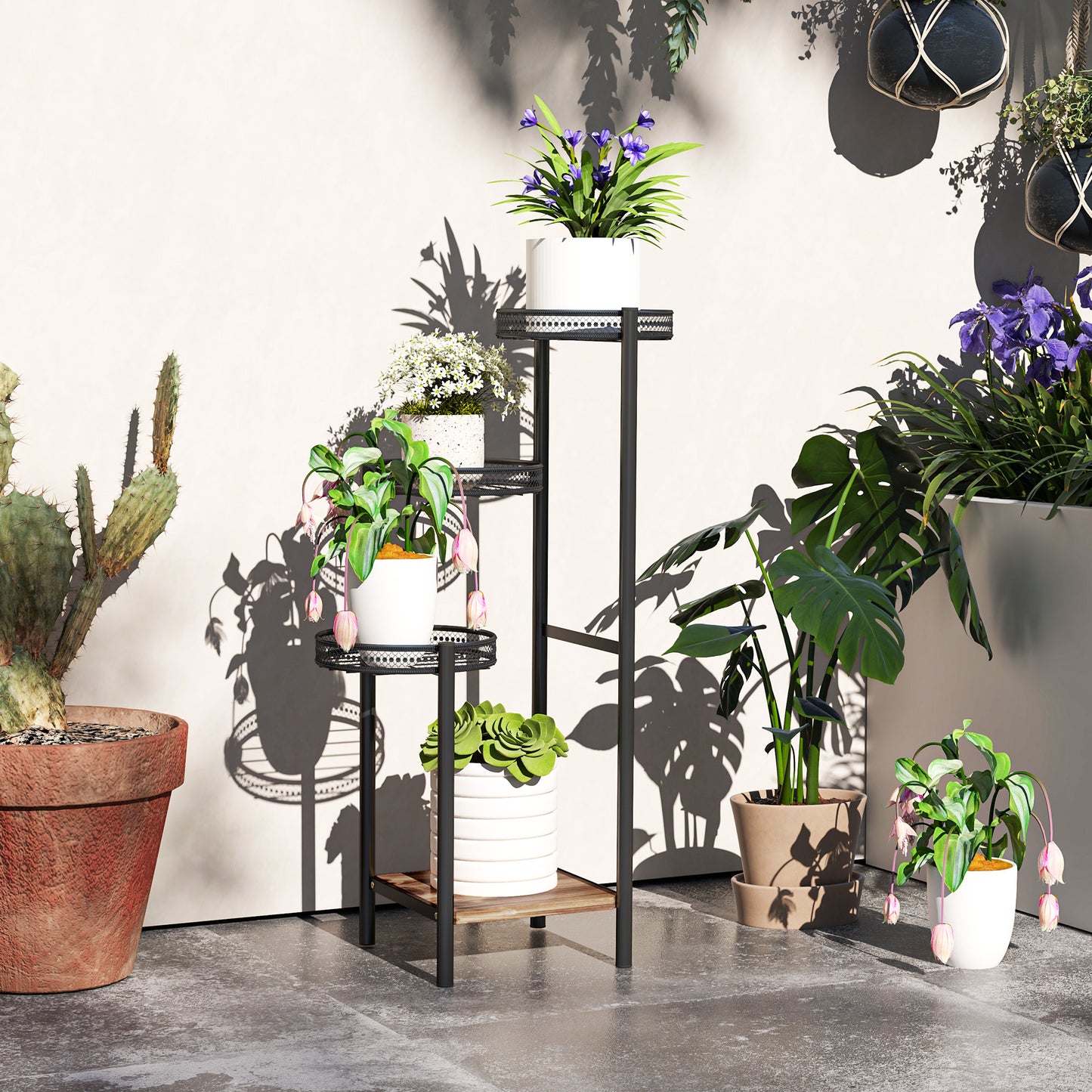 Outsunny Soporte Para Plantas De 4 Niveles Interior Y Exterior 25x25x80 Cm Negro_1