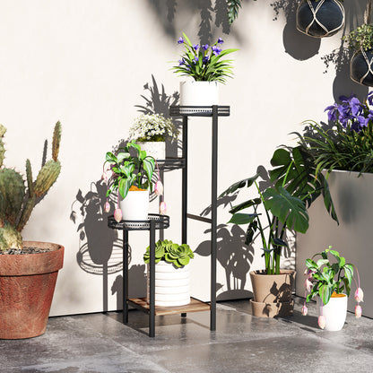 Outsunny Soporte Para Plantas De 4 Niveles Interior Y Exterior 25x25x80 Cm Negro_1