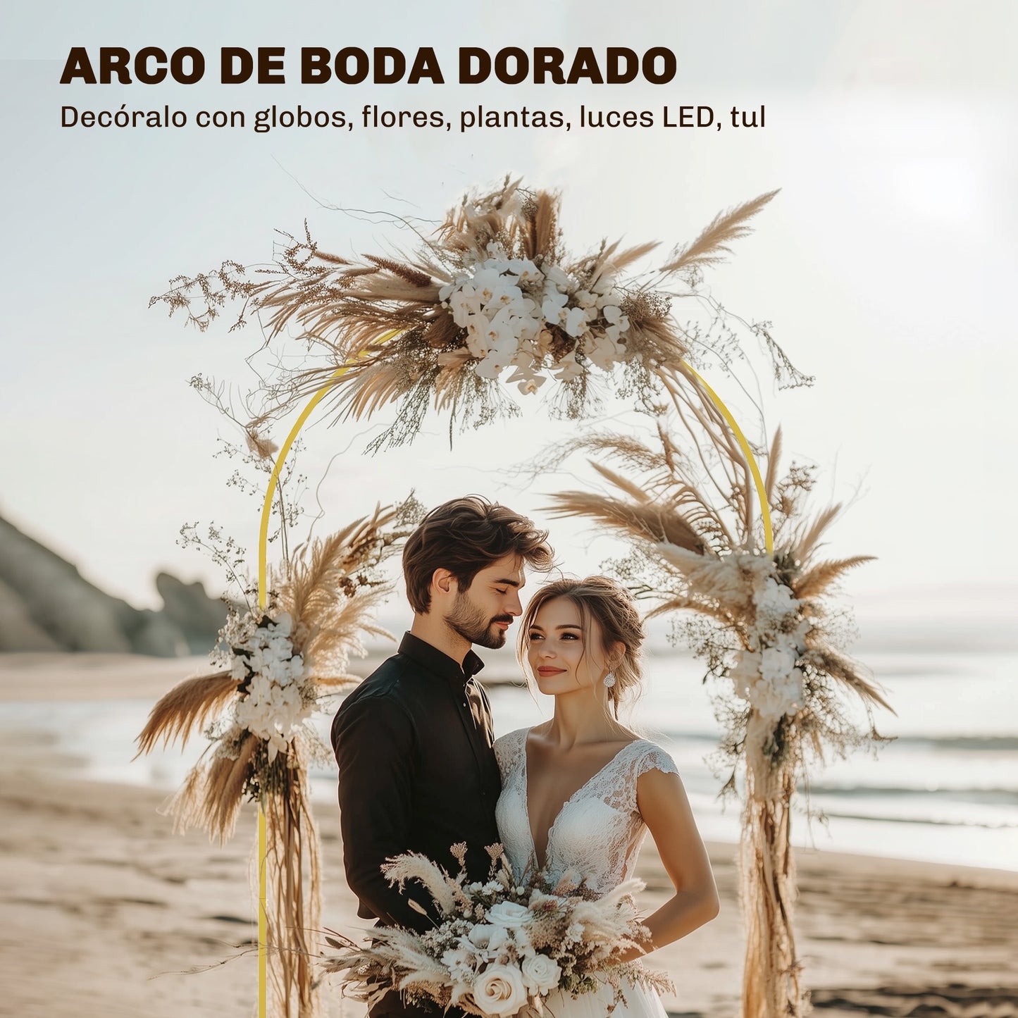 Outsunny Arco De Jardín De Metal Para Rosas Con Recubrimiento En Polvo Dorado_3