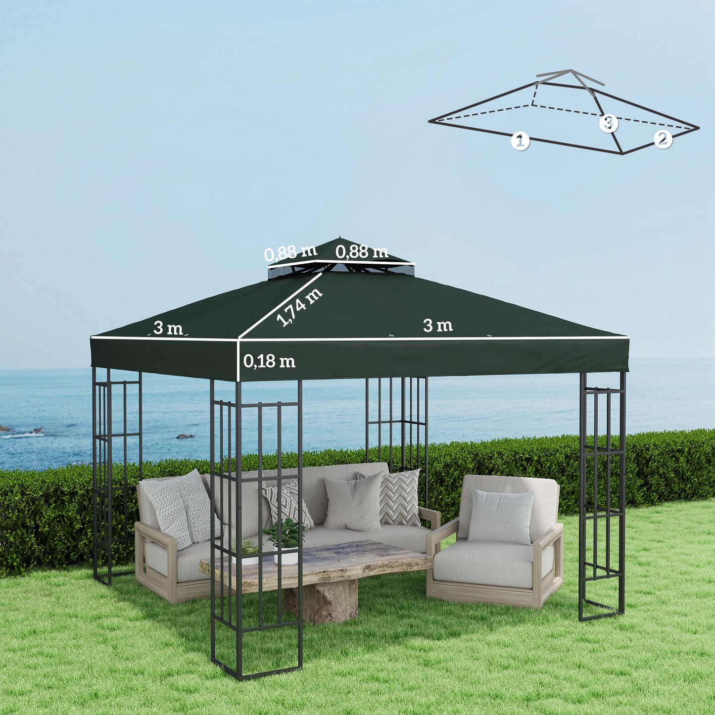 Outsunny Techo De Repuesto Para Cenador 3x3 M Con Techo Doble Protección Uv 30+_2