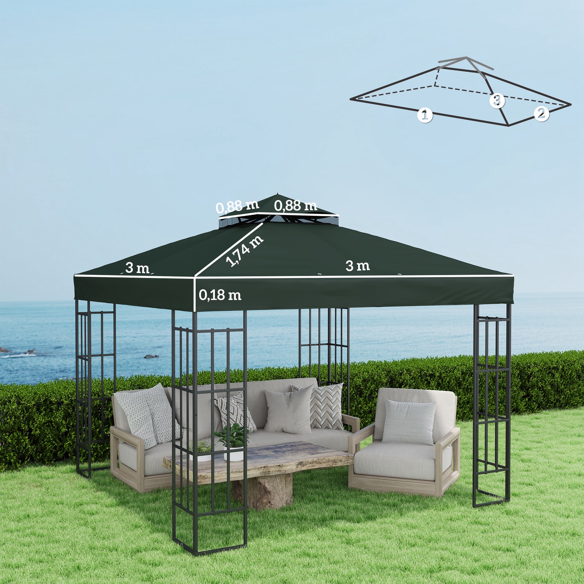 Outsunny Techo De Repuesto Para Cenador 3x3 M Con Techo Doble Protección Uv 30+_2