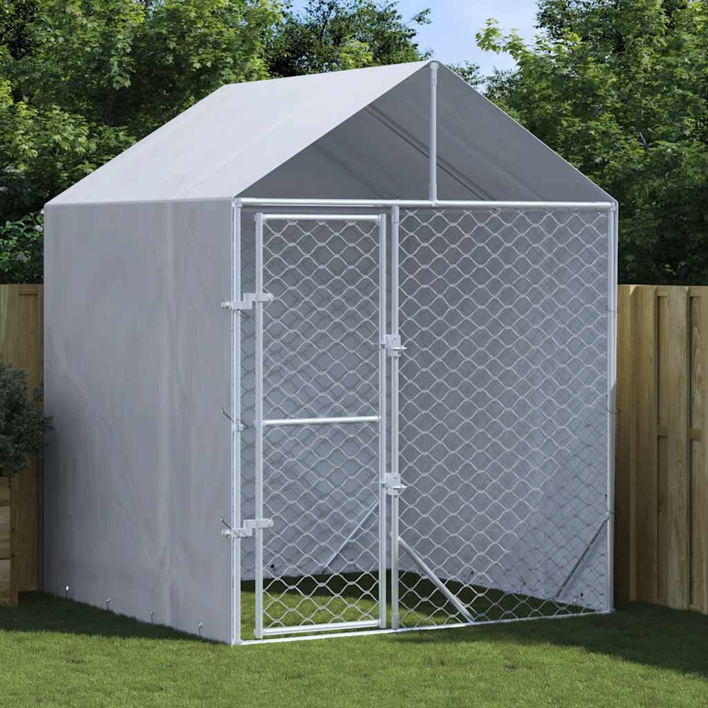 Vidaxl Perrera De Exterior Con Toldo Acero Galvanizado Plata 2x2x2,5 M_1