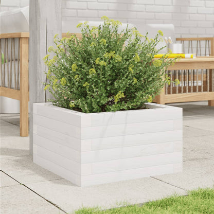 Jardinera De Madera Maciza De Pino Blanca 40x40x23 Cm_2