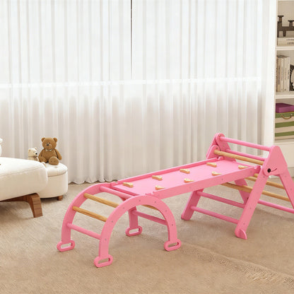 Aiyaplay 7 En 1 Triángulo De Escalada Montessori Con Arco Y Rampa 188x70 Cm Rosa_3