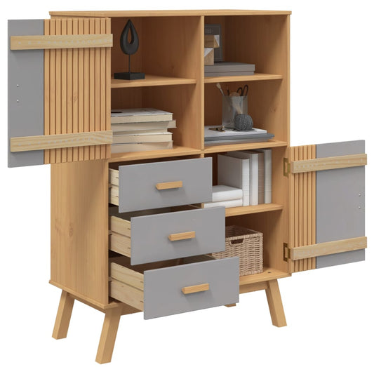 Aparador Olden Madera Maciza De Pino Marrón Y Gris 85x43x125 Cm / Vetonek_0
