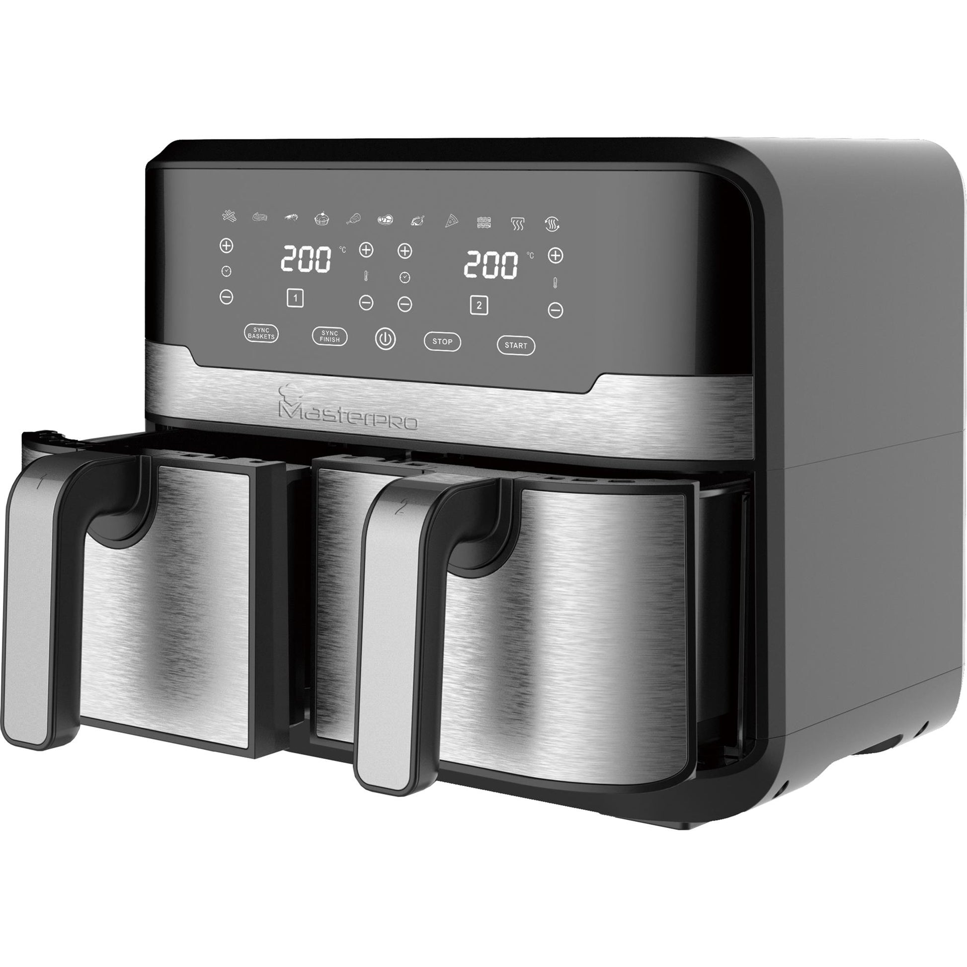 Freidora De Aire 9l 2400w Masterpro Rocket Duo 900 Negra Con Led Táctil Y 11 Funciones_0