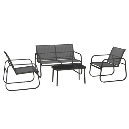 Outsunny Conjunto De Muebles De Jardín Con 2 Sillones 1 Sofá Doble Y Mesa Negro_0