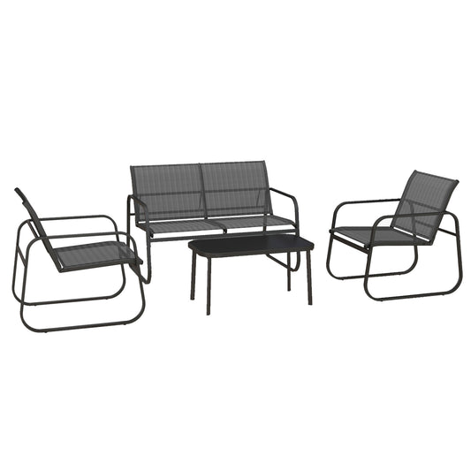 Outsunny Conjunto De Muebles De Jardín Con 2 Sillones 1 Sofá Doble Y Mesa Negro_0